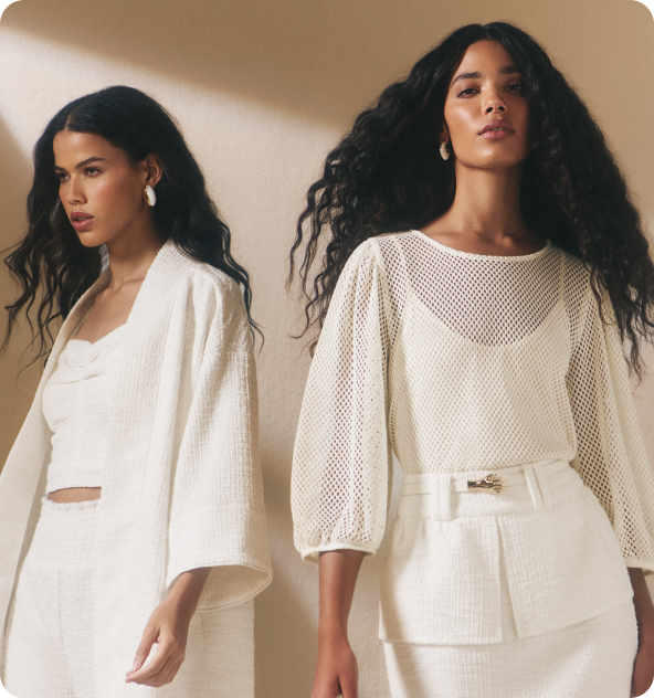 Modelos vestindo peças de alfaiataria da Collab Missinclof + Riachuelo