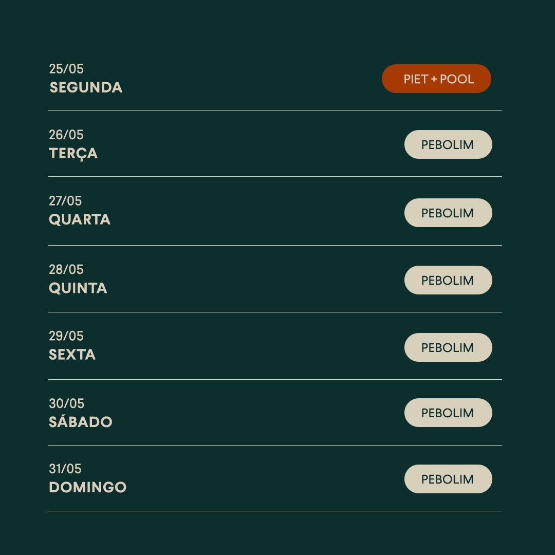 Calendário maio - 25 de maio à 31 de maio