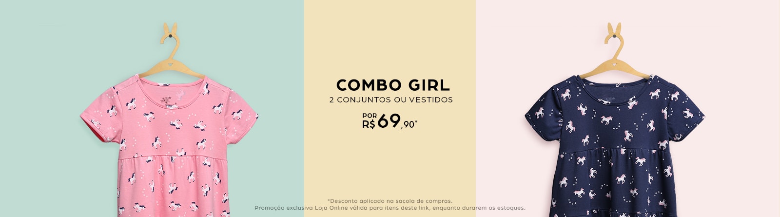 Combo girl 2 conjuntos ou vestidos por r$ 69,90